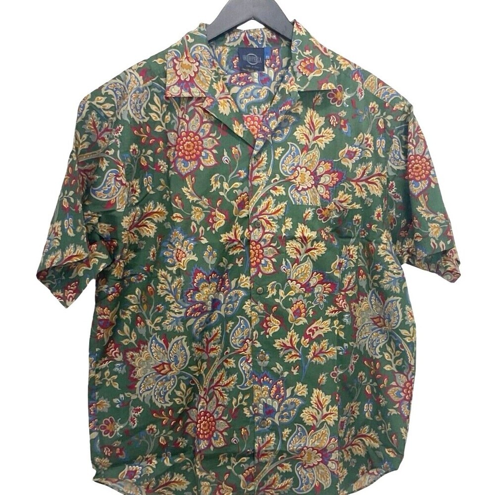 Grigio Perla Mens Retro Shirt Size 52 Hawaiian 100% Cotton Italy Floral Graphics